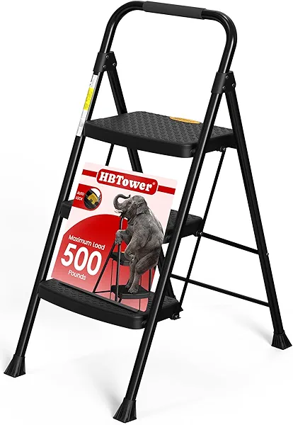 HBtower Step Ladder Sturdy, Heavy Duty Step Stool for Adults, Wide Anti-Slip Pedal Step Ladder Folding Step Stool for Home Kitchen Garage Outdoor (3 Step Ladder)