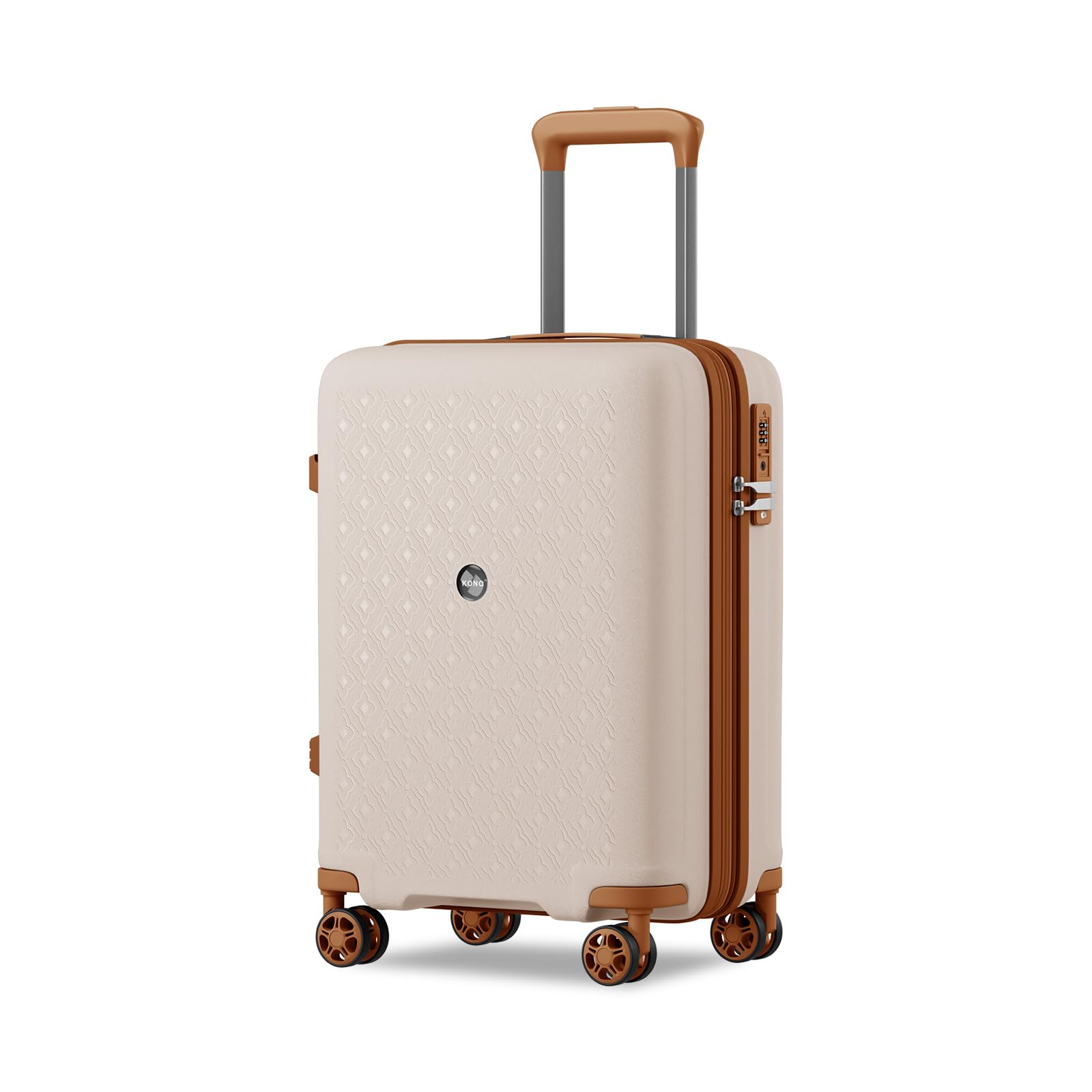 Kono Valise Cabine Extensible Bagages Cabine Valise de Voyage Bagage à Main Valise Rigide en Polypropylène avec 4 roulettes Pivotantes Serrure à Combinaison TSA (Crème/Marron)