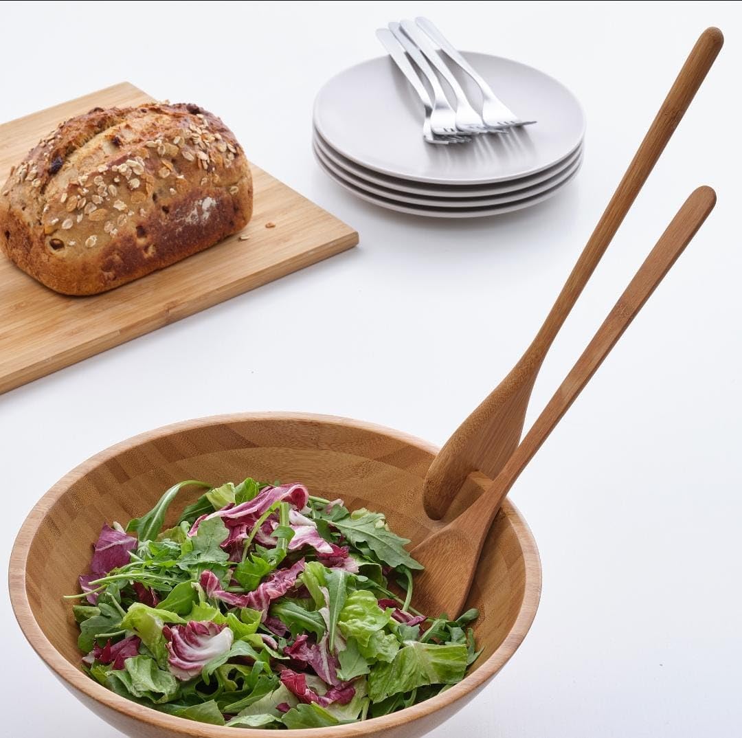 ZOZA ONLINE STORE Elegant 2-Piece Wooden Salad Serving Set, Natural Wood Spoons for Stylish Dining, Entertaining, and Everyday Kitchen or Table Use 2