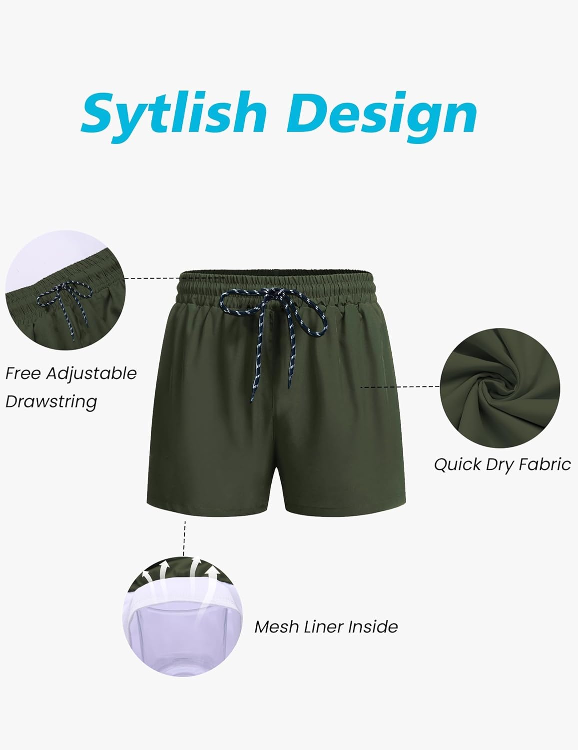 COOFANDY Men's Swim Trunks Bathing Suit with Compression Liner Pockets Quick Dry Swimsuit Beach Board Swim Short Swimwear - Image 4