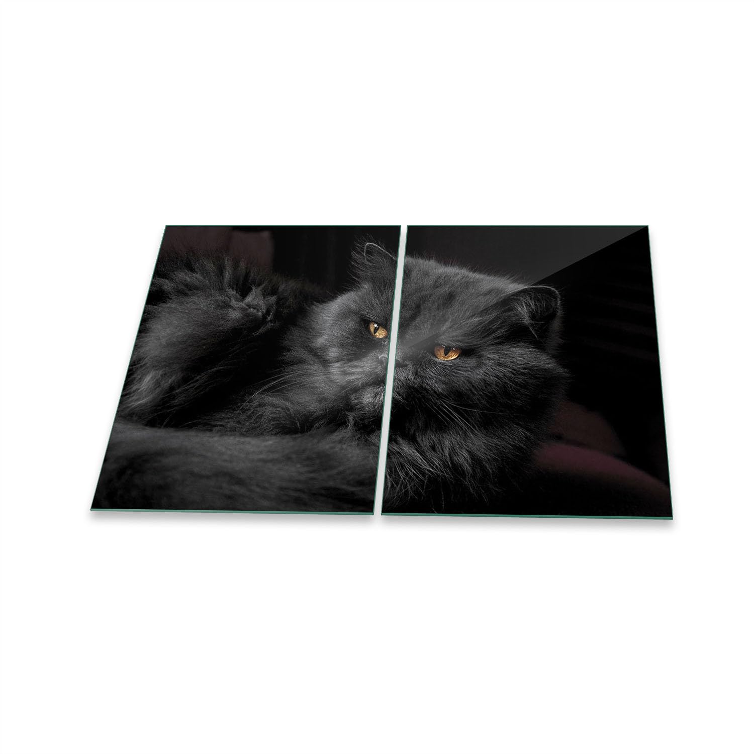 Herdabdeckplatte Abdeckung Ceranfeld Abdeckplatte Schneidebrett 2-Teilig 80x52 Katze Schwarz Spritzschutz Glasplatte Ceranfeldabdeckung Schutz Herdschutz Sicherheitsglas Glasschneidebrett 2x40x52