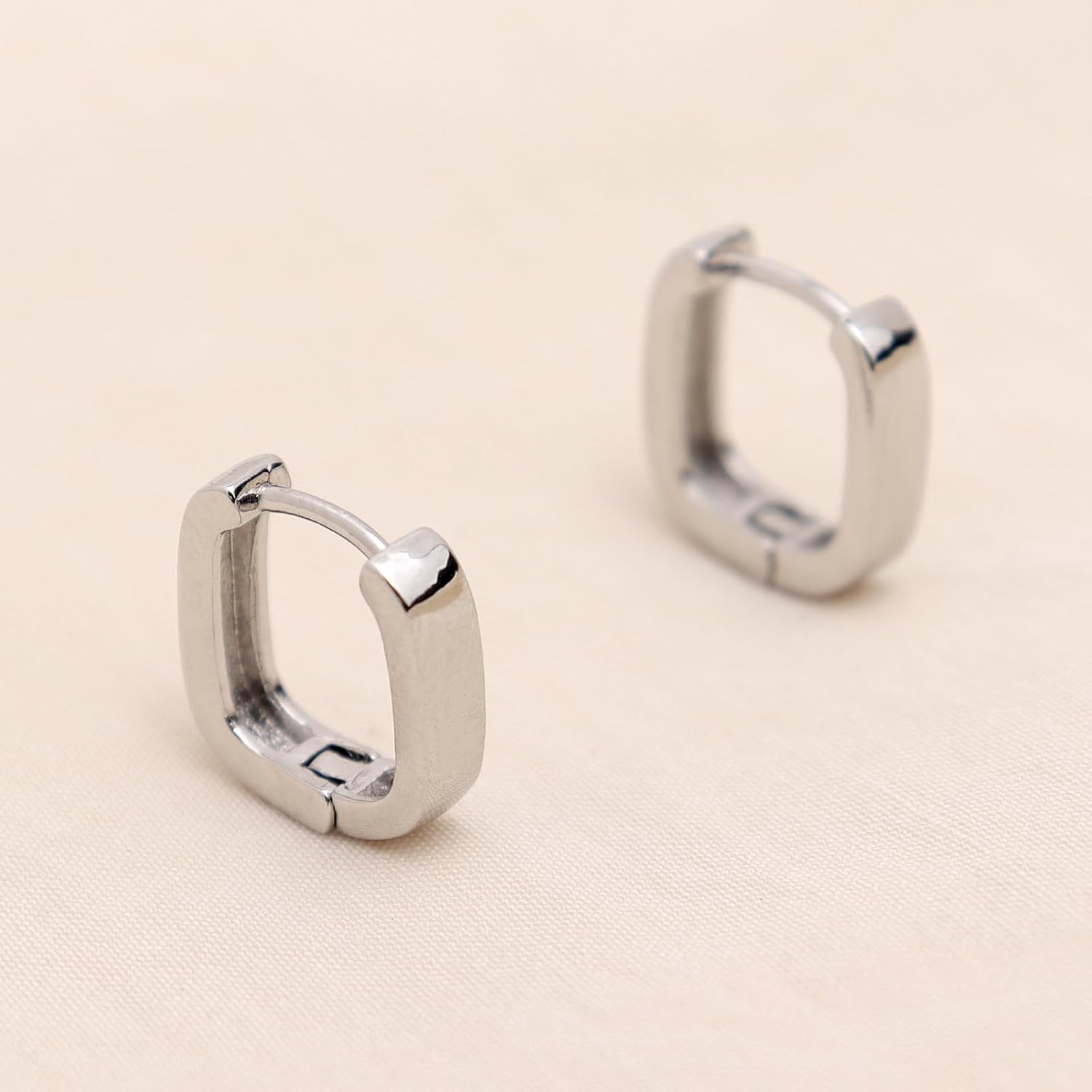Jean Beau Huggie Hoop Earrings for Women, Trendy Minimalist 925 Sterling Silver Small Chunky Square Hypoallergenic Earrings Statement Jewelry Gift - Image 6