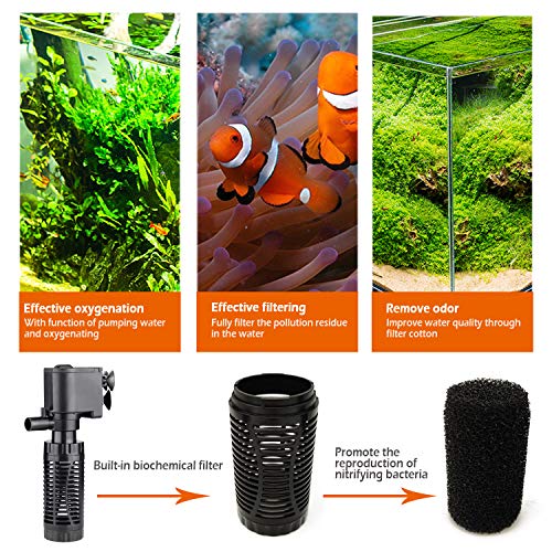 BPS Bomba Sumergible para Acuario con Filtro 6W 600L/H Bomba de Agua Filtrador Tanque para Pecera Estanque Hidropónico 16x8 cm BPS-6079 - imagen 2