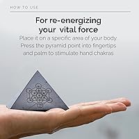 Vista 3 de Pirámide de Shungite ŌM moderna grabada con cubo de Metatrón 2.0 in