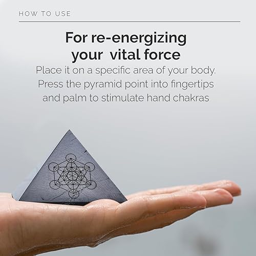 Miniatura 4 de Pirámide de Shungite M moderna grabada con cubo de Metatrón 2.0 in