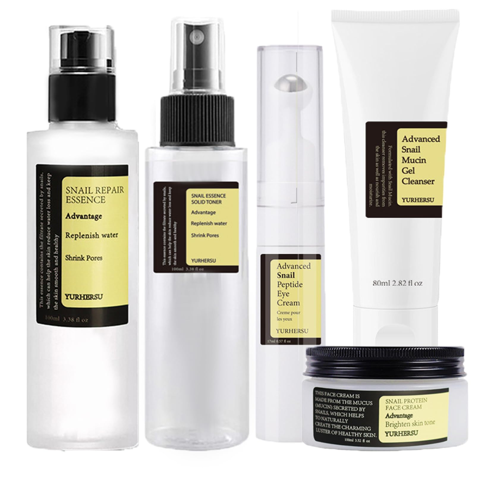 Snail Mucin Essence Set,5PCS Snail Skincare Sets for Teenage Girls,Firming Snail Mucin Moisturiser,Face Toner & Face Serum & Cleanser & Cream & Eye Cream,Basic Skin Moisturiser,Improve Dull Skin