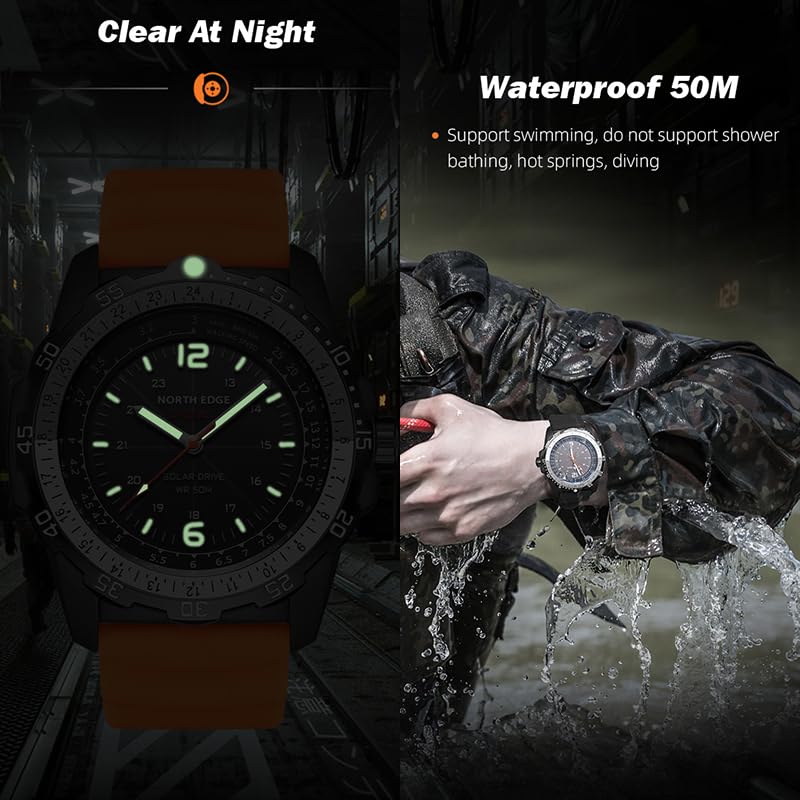 Reloj con energía Solar Digital Reloj de Pulsera de Cuarzo Reloj de Pulsera de 50M Resistente al Agua Reloj Deportivo multifunción de energía cinética con retroiluminación cronómetro