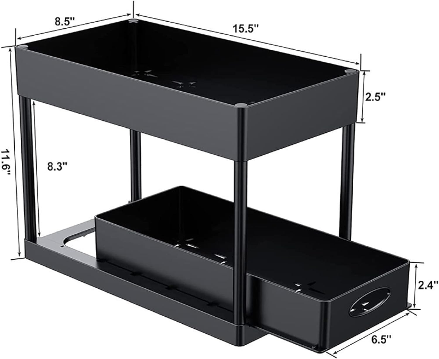 Kitchen Organizer Under Sink Organizer Rack - 2 Tier Under Cabinet Counter Storage Shelf with Sliding Pull Out Drawer - Multi-Purpose Under Sink Storage for Bathroom Kitchen, Black/Double Layer ( )