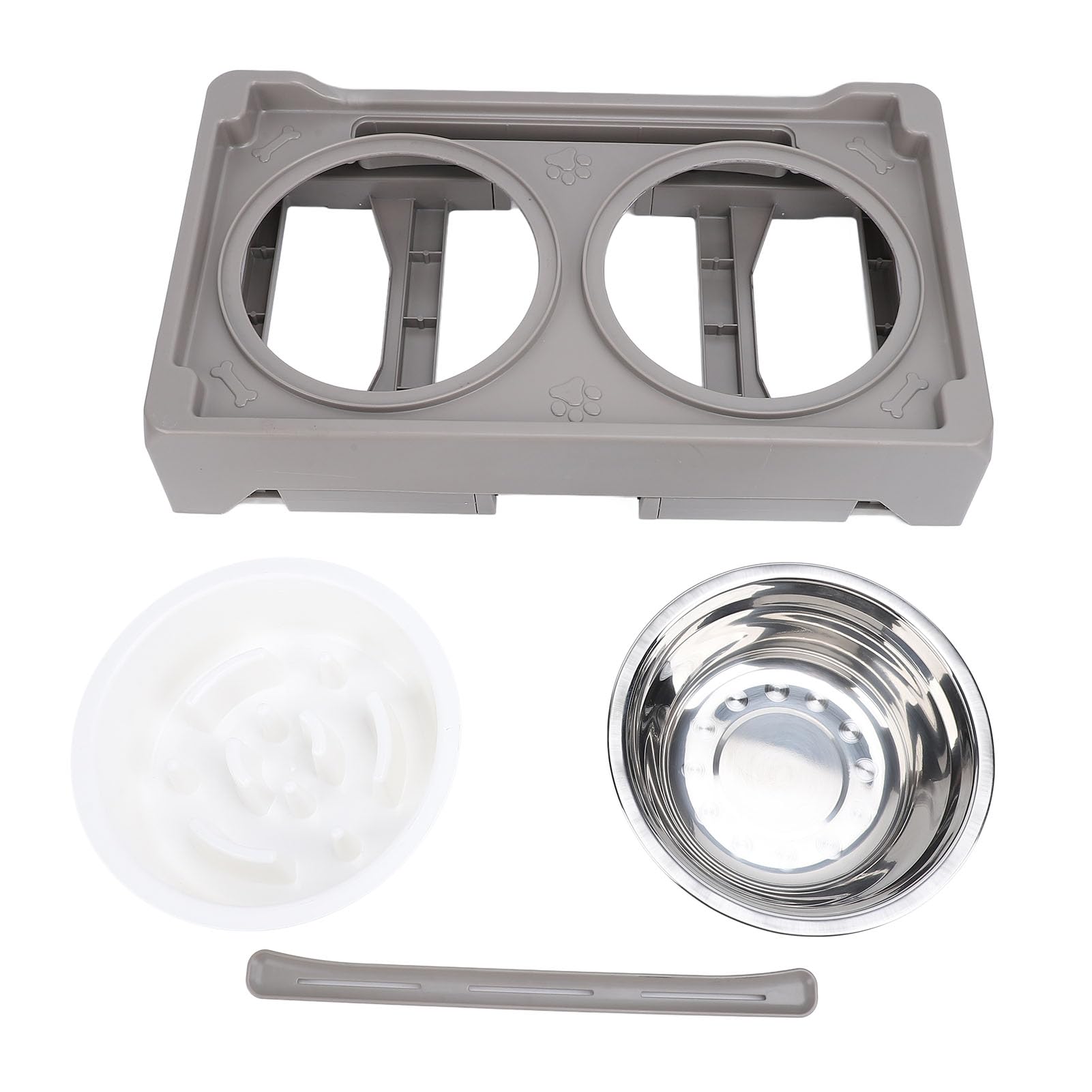 Asixxsix Gamelle Surélevée pour Chien, Hauteur Réglable sur 4 Niveaux, Gamelle Surélevée en Acier Inoxydable avec Pieds Pliables Antidérapants pour Chiens de Petite, Moyenne et Grande Taille (Grey)