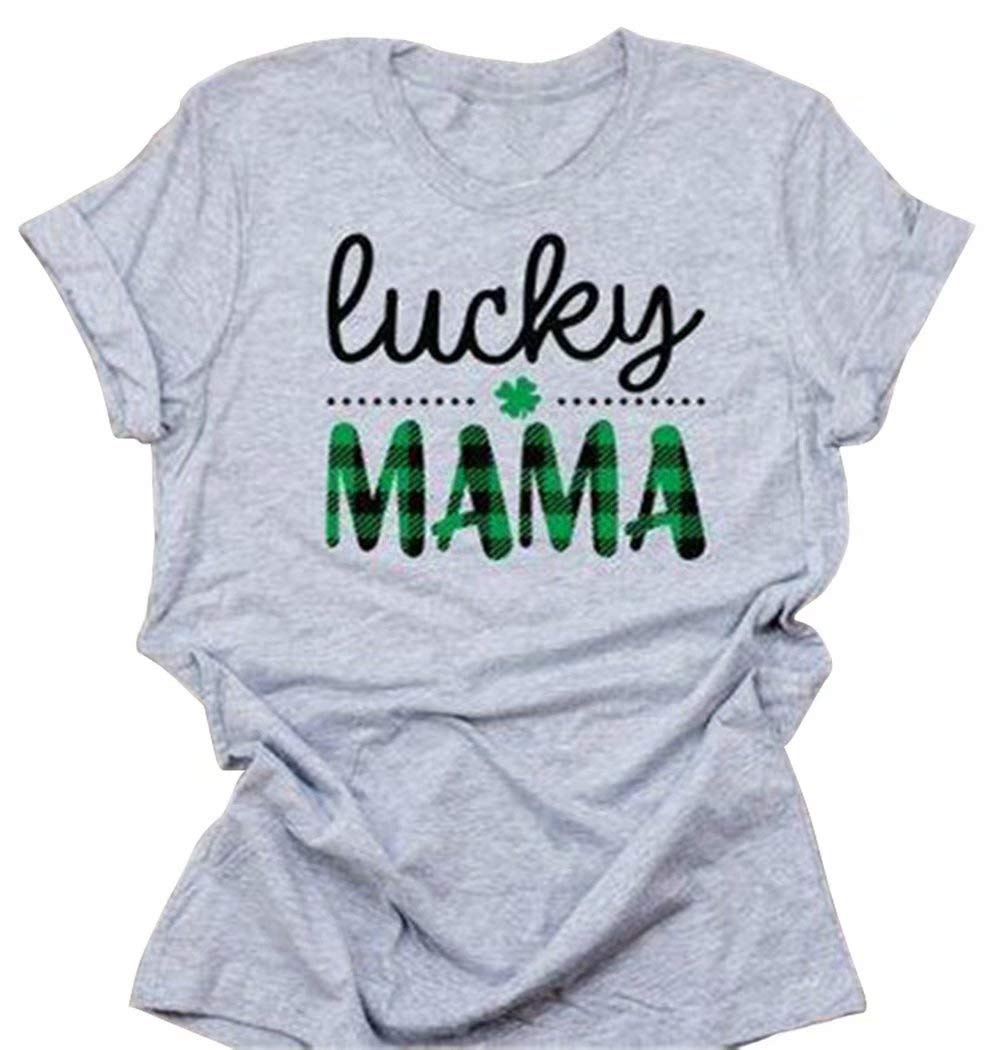 Lucky Mama Plaid T-Shirt Women St Patricks Day Short Sleeve Cute Tee Tops Lucky Plaid Shirts