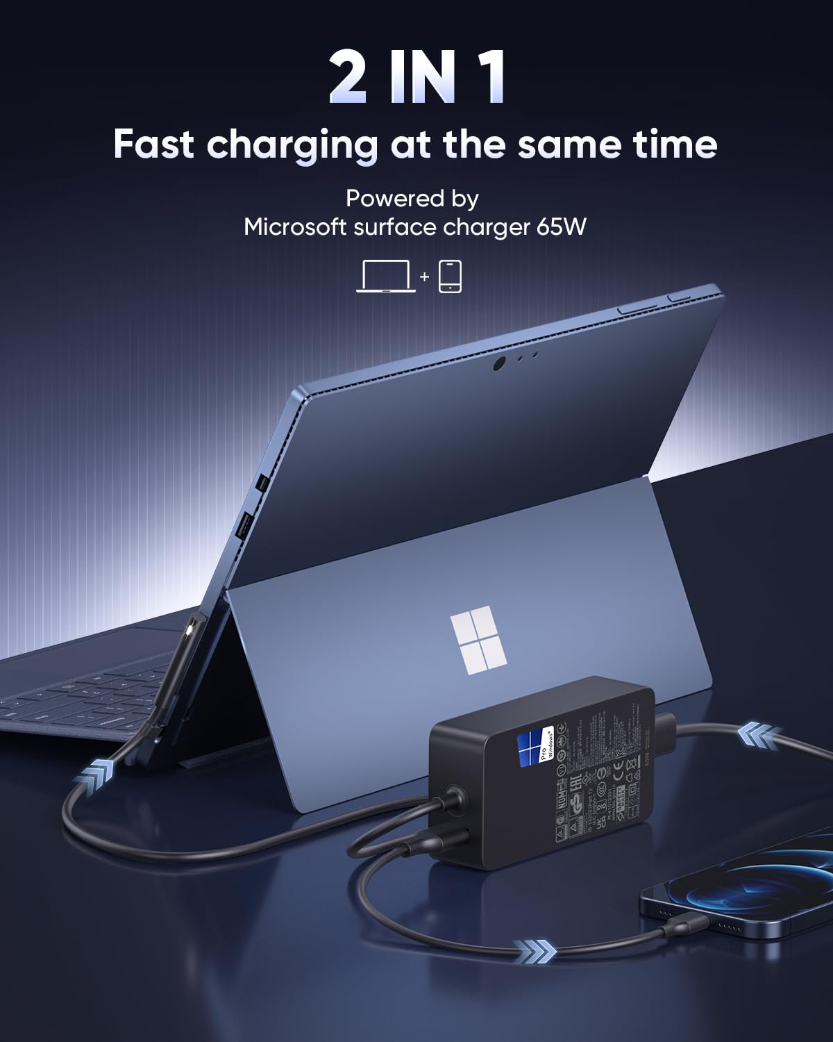 Microsoft Surface Pro Laptop-Ladegerät für Windows Surface Laptop 7, 6, 5, 4, 3, 2, 1, Studio i5, Surface Pro 11, 10, 9, 8, 7, 7 + 6, 5, 4, 3, X, Surface Go Tablet, Surface Book 3, 2, 1, unterstützt