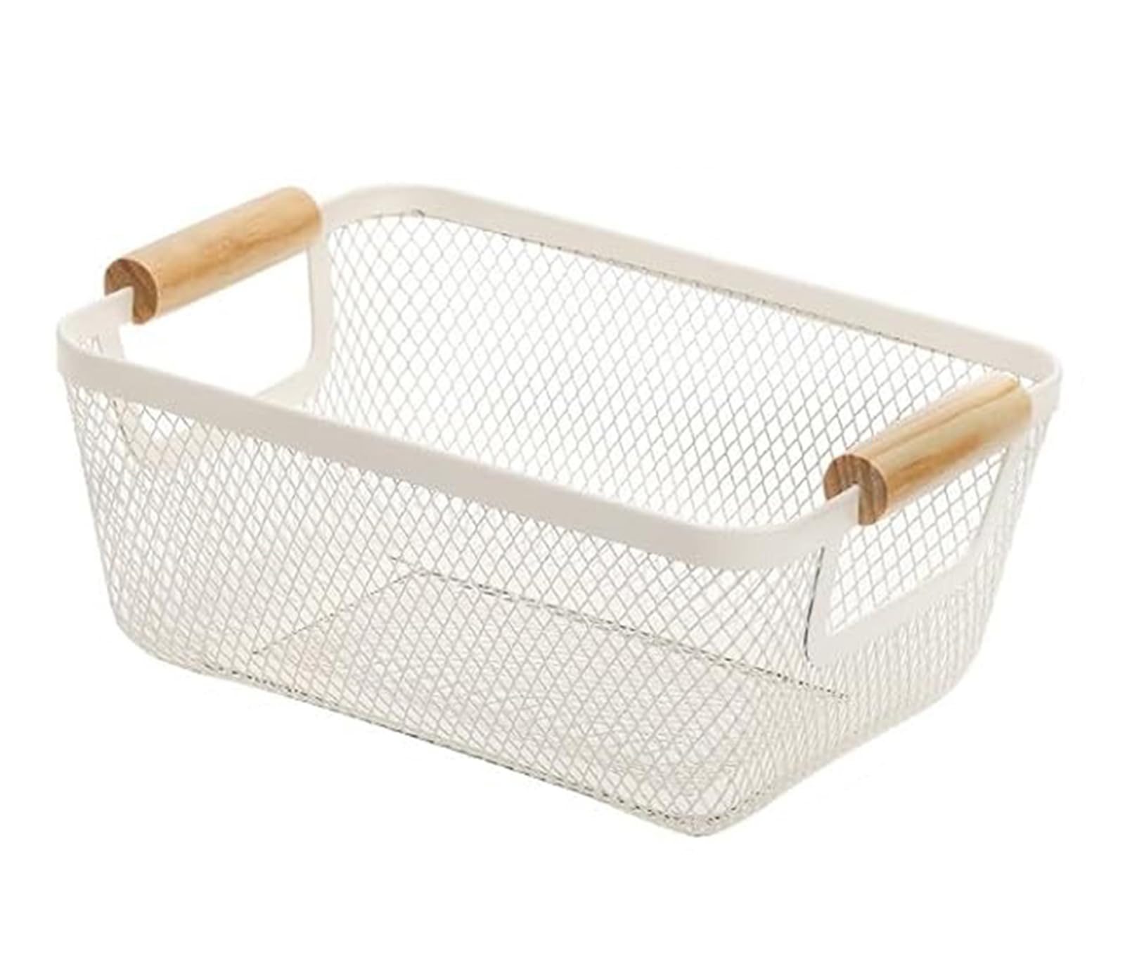 AJIODA Metal Mesh Steel Basket, Small Wire Storage Organizer Basket Multi-function Hanging Kitchen Basket with Wood Handle for Kitchen Bathroom Picnic
