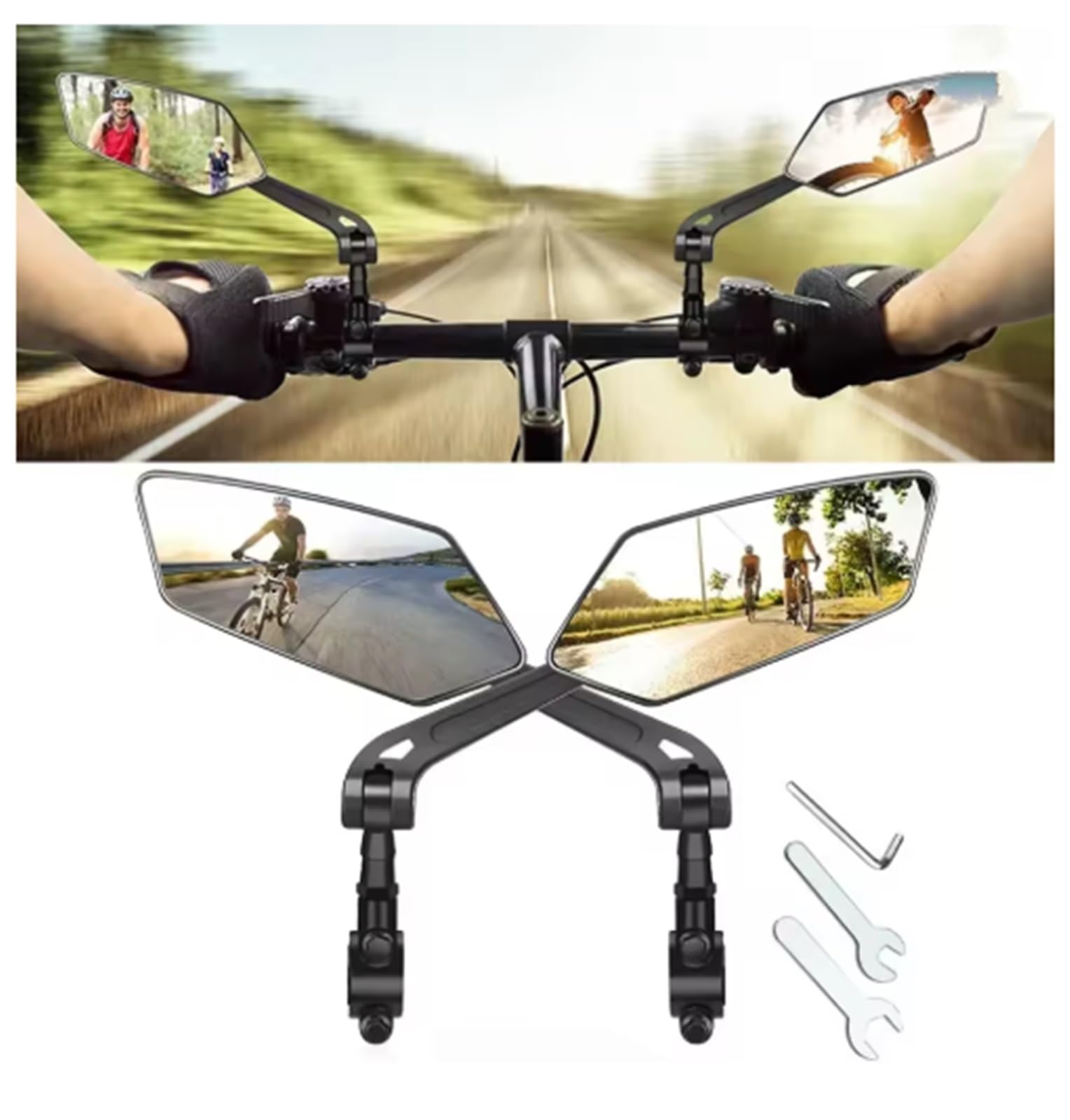 retroviseur guidon Rétroviseur Pour Réflecteur De Vélo Électrique, Clair À Large Portée, Gauche Droit, Réglage La Rotation 360 Degrés(Black pair)