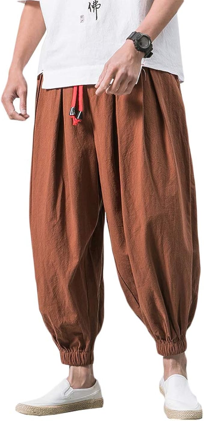 YIMANIE ワイドパンツ メンズ サルエルパンツ タイパンツ ガウチョパンツ 無地 カジュアル 大きいサイズ 袴パンツ ゆったり ウエストゴム おしゃれ 春 夏 秋 冬