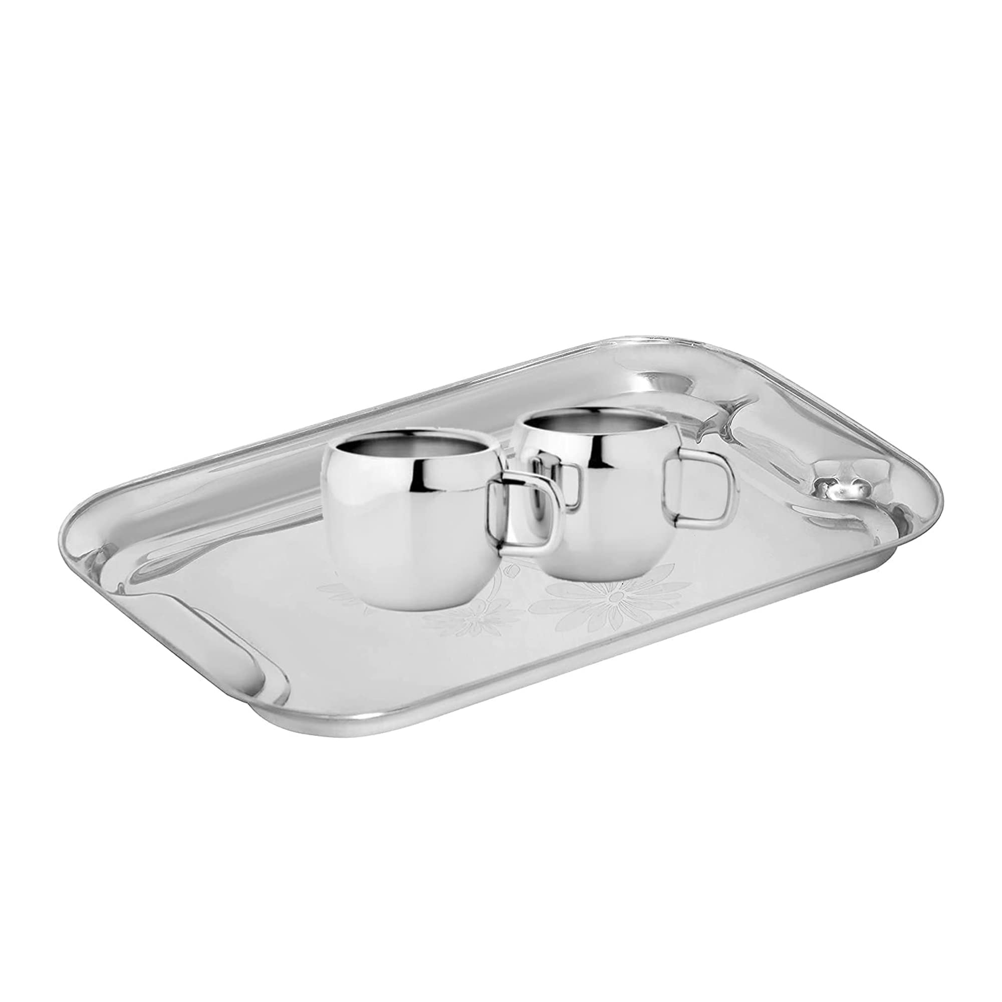 IDEAL PRIME Durable Stainless Steel Tray Set (3 Pices) with Designer Laser Print Design | Steel Serving Tray Set Lemon Platter (Small Medium Large) Pack of 3 1