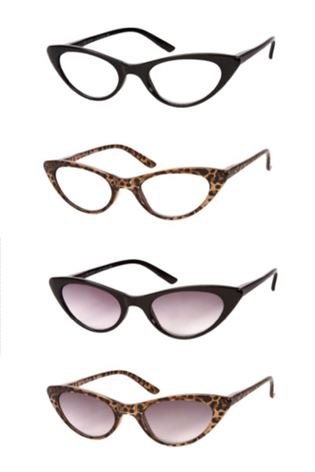 Readers The Brit and Ashlee Cat Eye Sun 2.00 (4 Pair) Black and Brown Leopard