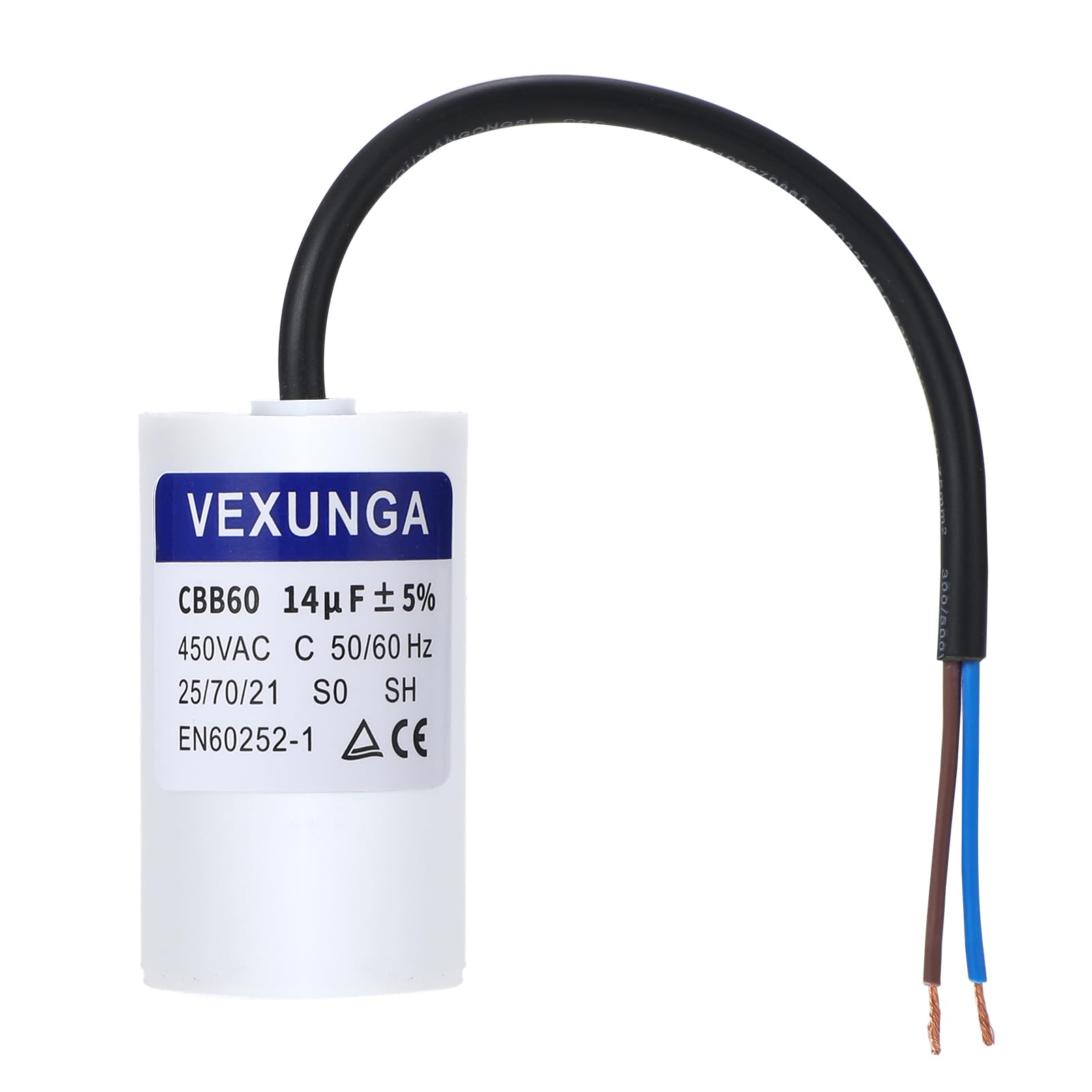VEXUNGA Kondensator CBB60 14µF 450V Kondensator rozruchowy 14uF Kondensators silnika AC CBB60 SH 14 MFD 450VAC Kondensatory 40x70MM 50/60Hz z kablem