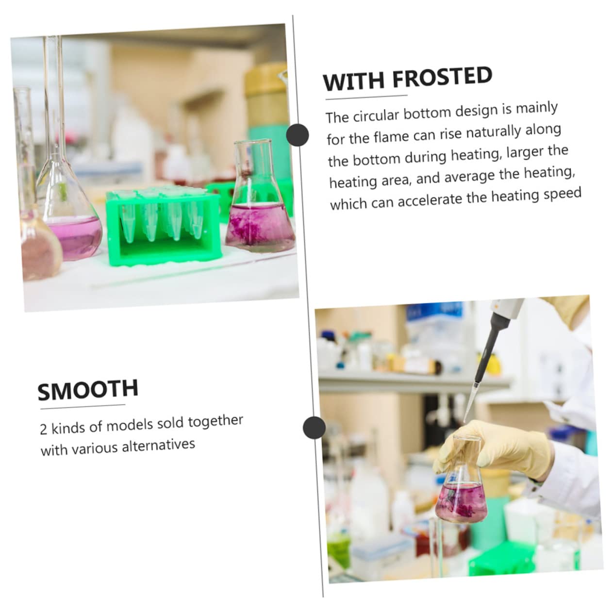 Zerodeko 2 Matraces de Base Redonda de Vidrio para Pruebas Científicas, Portátiles y Livianos, Ideales para Estudiantes en Laboratorios