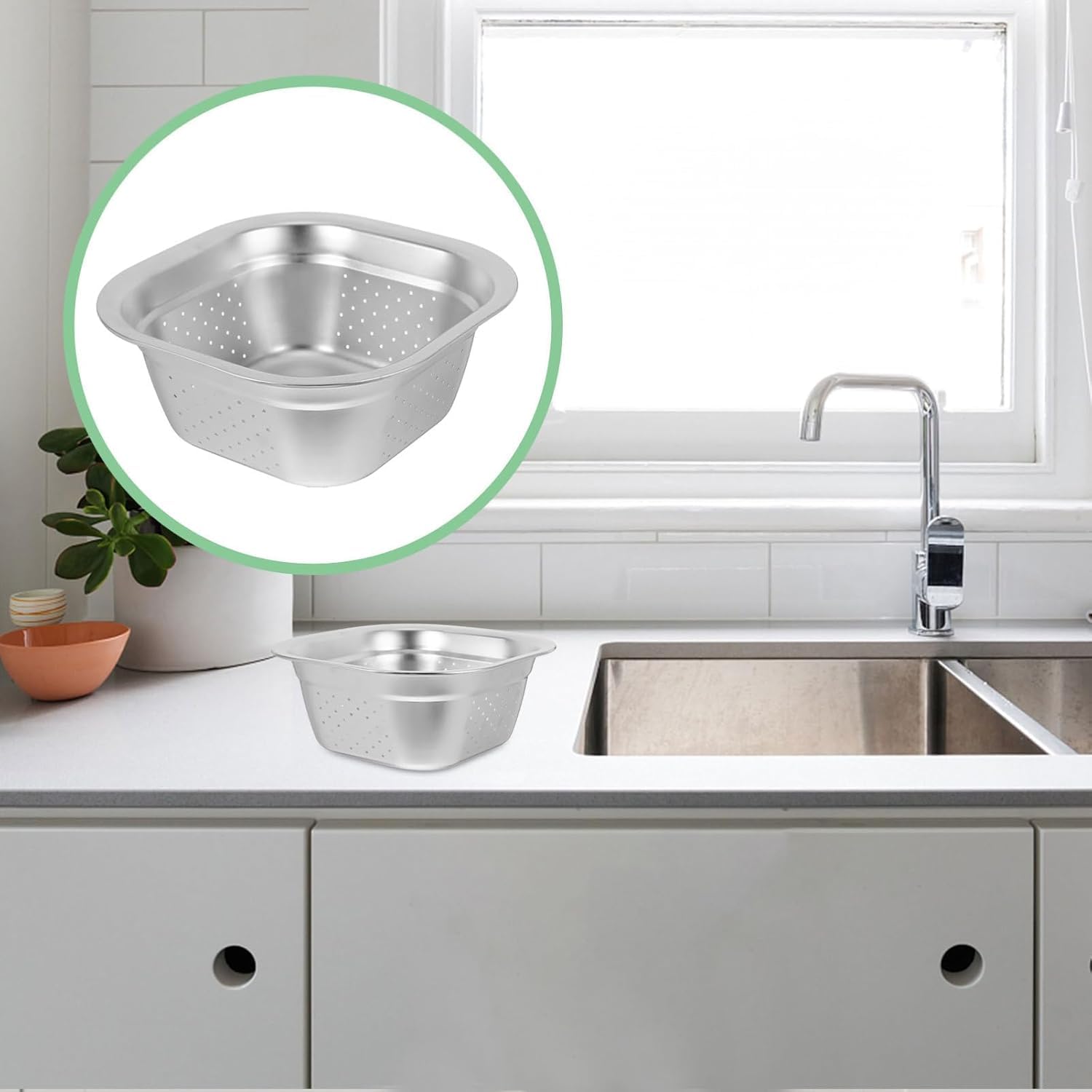 Großes Edelstahl-sieb Zum Waschen Von Gemüse, Robustes Küchensieb Mit Hohem Fassungsvermögen, Ideal Zum Kochen Und Zubereiten Von Speisen Silver 23.00X23.00X9.50CM