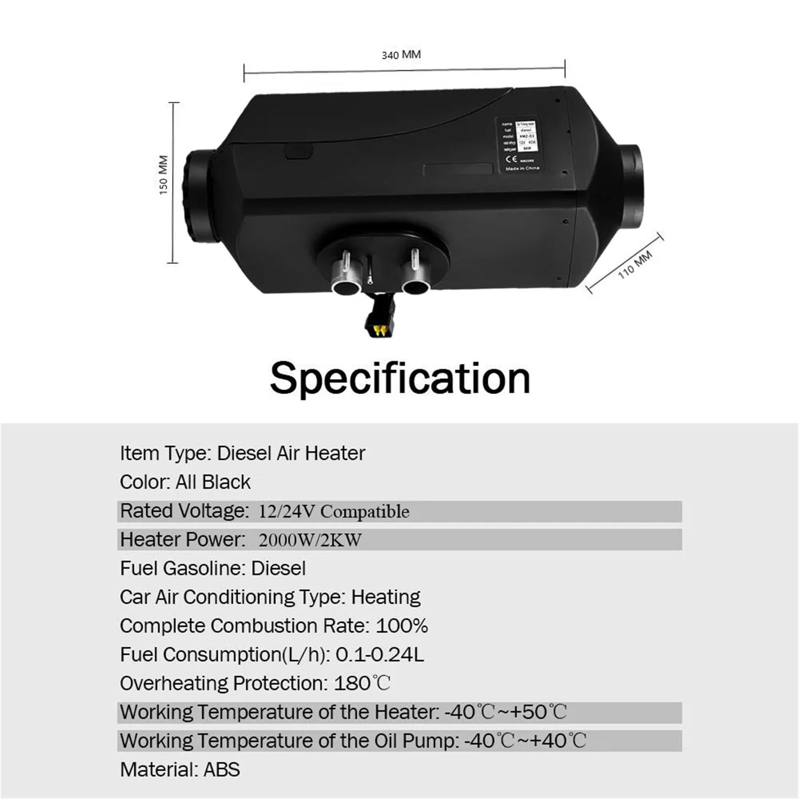 Chauffage Stationnement Chauffage de stationnement Diesel Portable 2000 W 12/24 V 2kW, réglage Automatique de l'altitude, Chauffage à air Diesel Diesel