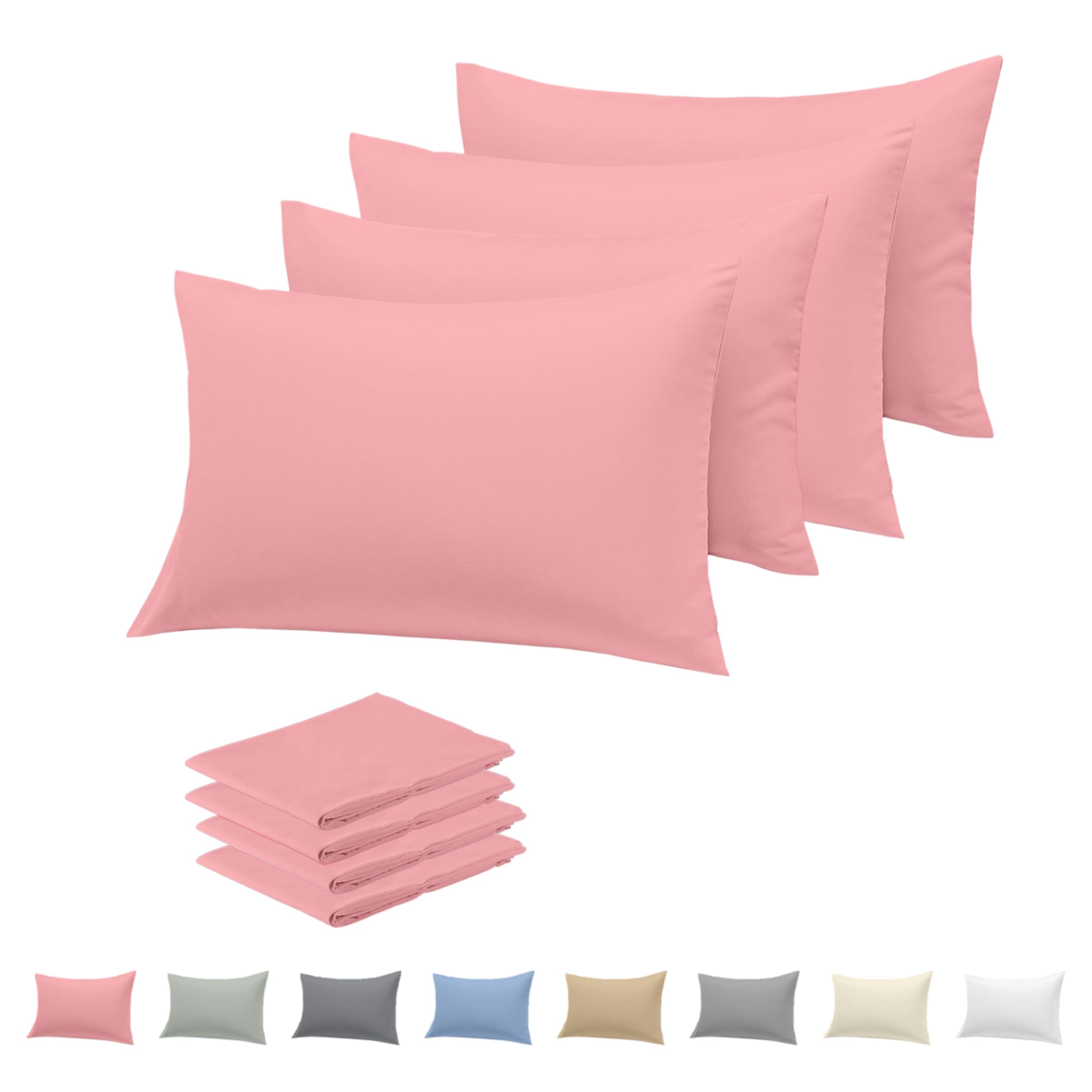 Rohi Microfibre Pink Pillowcases 4 Pack, Soft & Smooth Envelope Closure Pillow Covers