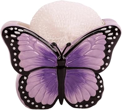 Farmhouse Decor Kitchen Sink Scrubby Holder Ceramic - with Nylon Dish Scrubber Butterfly