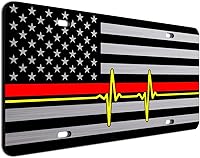 Vista 61 de JASS GRAPHIX Placa de matrícula personalizada con la bandera estadounidense de línea amarilla, homenaje personalizado a despachadores y operadores