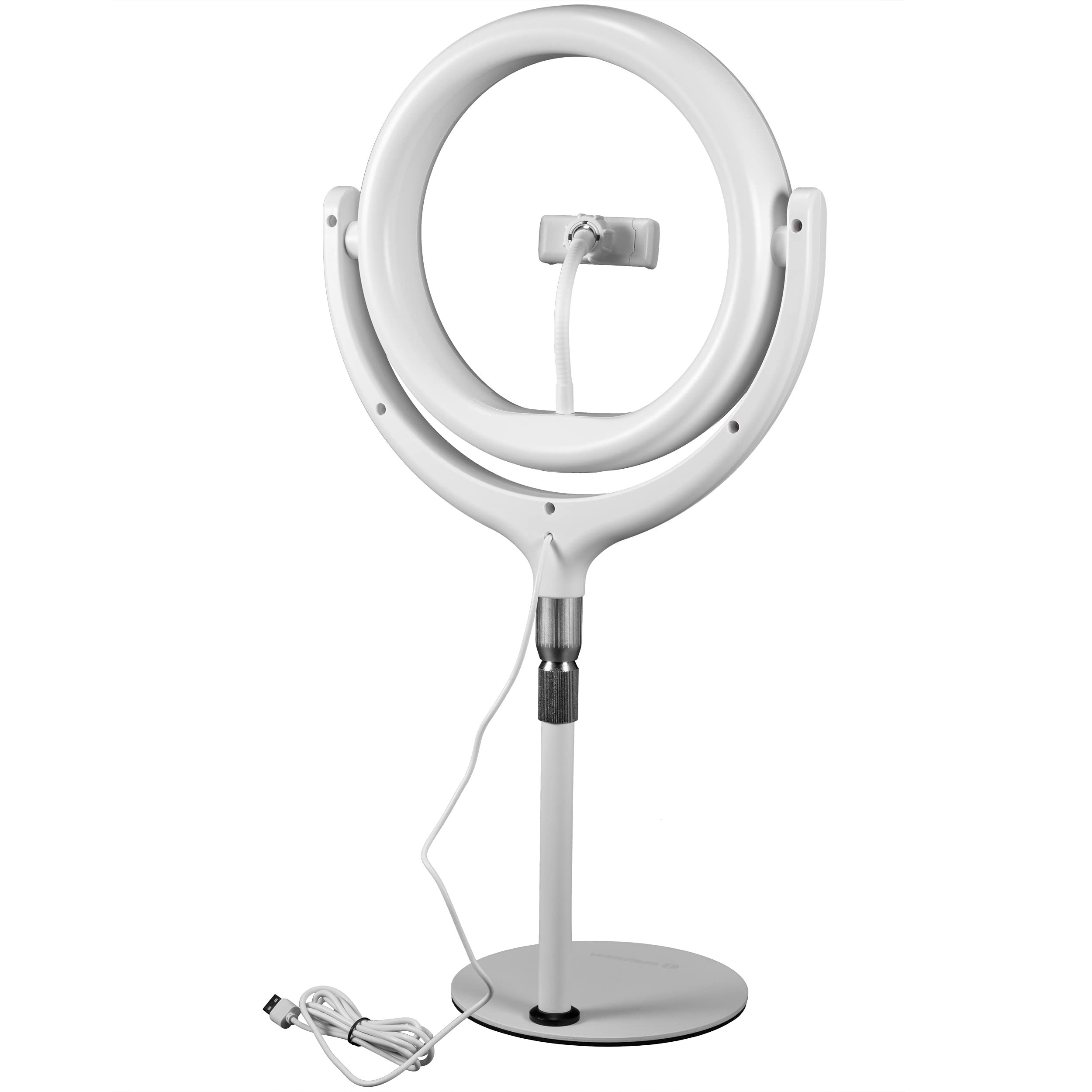 Bresser Ring Light with Tripod, Mobile Phone Holder and Dimmer for Illuminating Videos Portraits and Product Photos, White - Image 3
