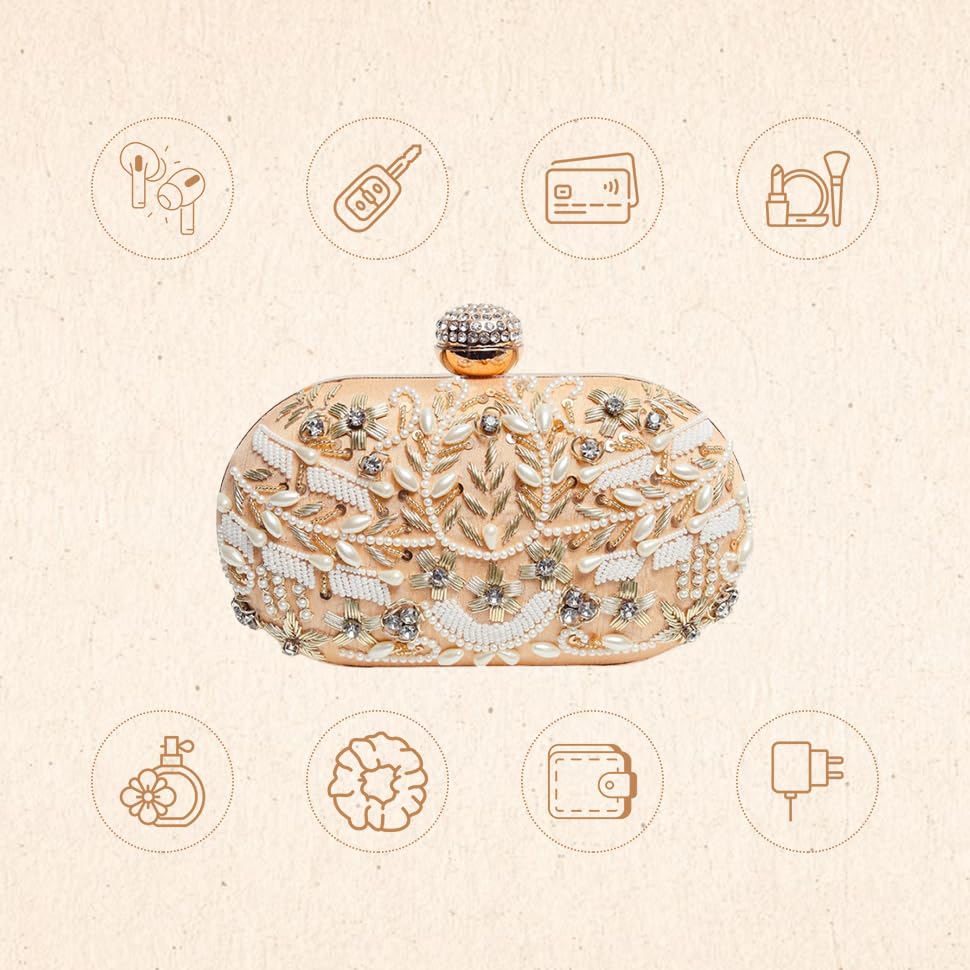 Image of THE TAN CLAN Elizah Zarozi Hand Embroidered Clutches for women Purses Luxury Evening Handbags for ladies