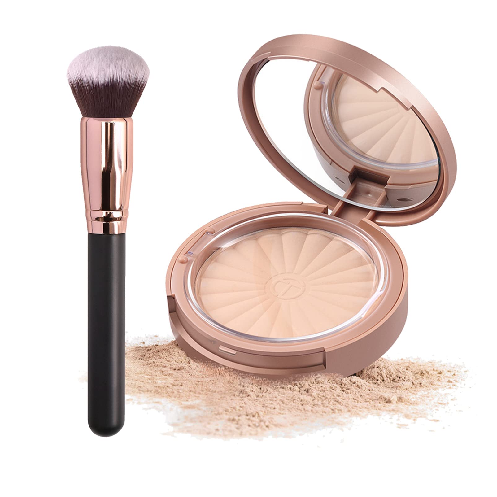 Pressed Powder with Makeup Brush,Flawless Mattifying Pressed Powder Foundation,Pressed Setting Powder,Lightweight Matte Face Powder-Colour-Correcting,Oil Absorbing Make-Up Powder (01#Ivory)