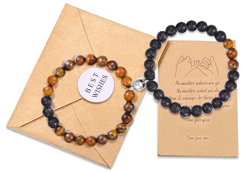 SunssyMagnetic Couples Bracelets Mutual Attraction Beads Matching Bracelets Matte Agate Bracelets of Couples Connect Bracelet for Boyfriend Girlfriend Women Men Lovers Friends, Stone, Cubic Zirconia