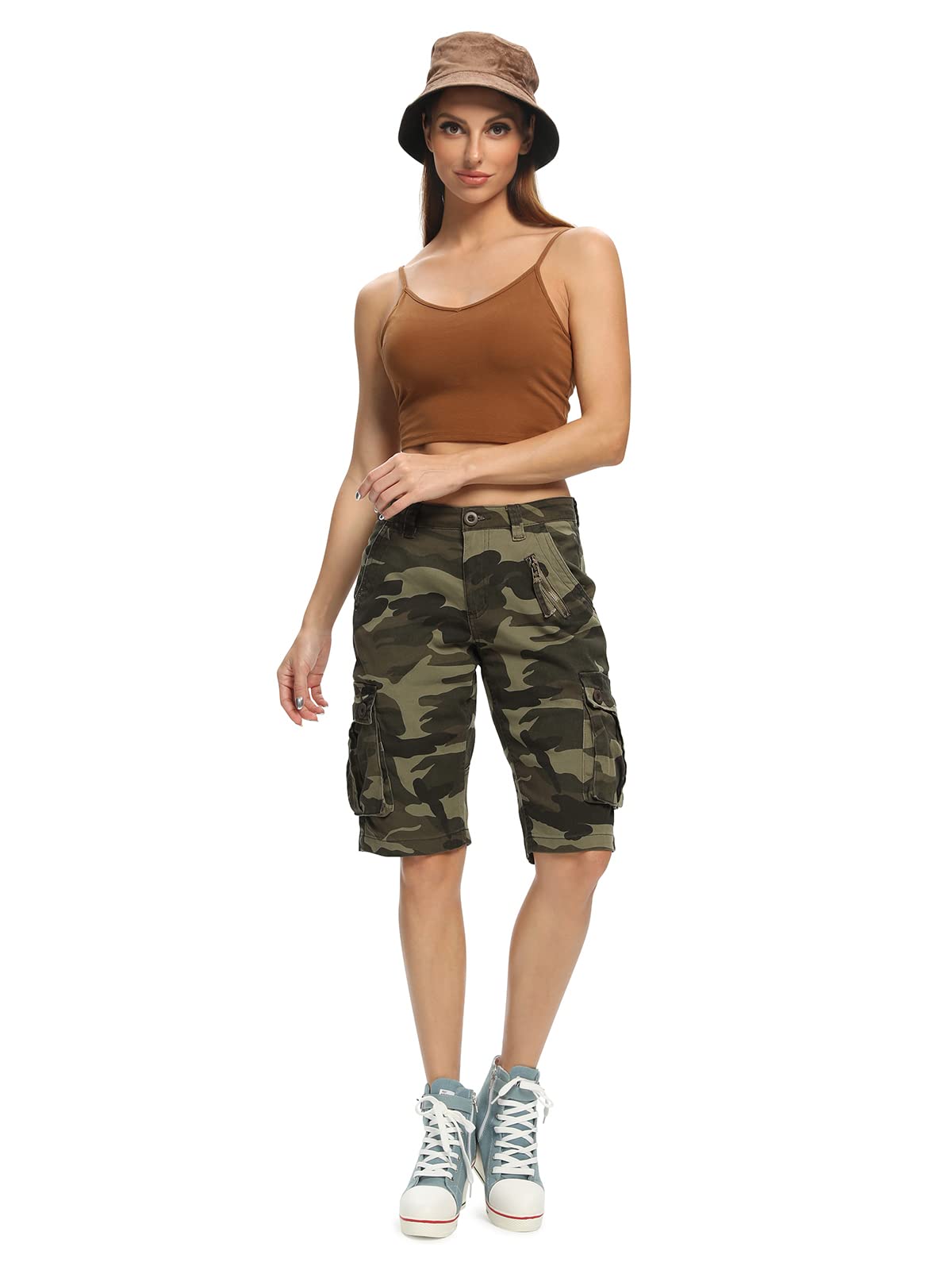 Aeslech Short Femme Militaires Camouflés pour Femmes 6 Poches Vêtements D'été Décontractés pour Le Travail Extérieur
