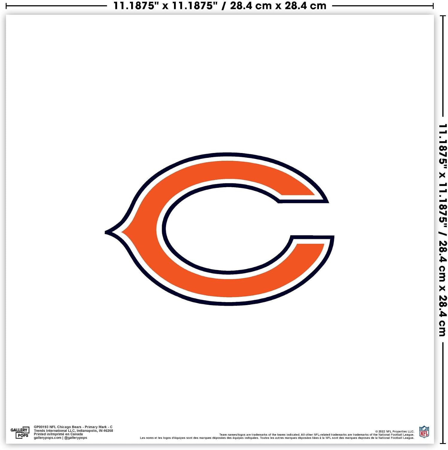 Trends International Gallery Pops NFL Chicago Bears Wall Art Bundle (3-Pack) Wall Poster, 12" x 12", Black Frame Version