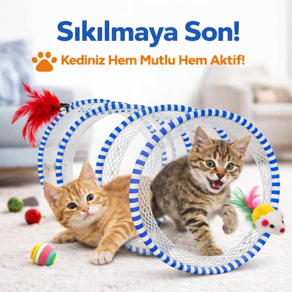 MADPET Kedi Tüneli Oyuncak Spiral – İnteraktif Kedi Oyuncağı – Fareli ve Tüylü Tasarım – Katlanabilir Kedi Tüneli – Kediler İçin Oyun ve Enerji Atma Oyuncağı – Dayanıklı Tasarım