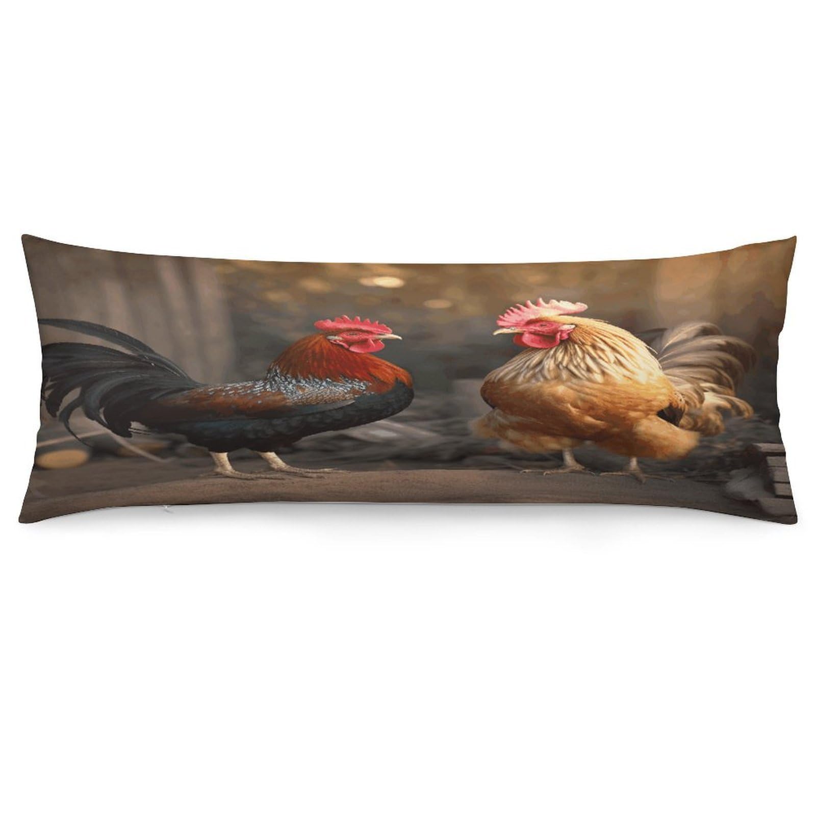 Rooster and Chicken Throw Pillow Cover Soft Lumbar Pillow Covers with Zipper Breathable Rectangular Cushion Case Polyester Pillow Case Decorative Body Pillow Cover for Couch Bed