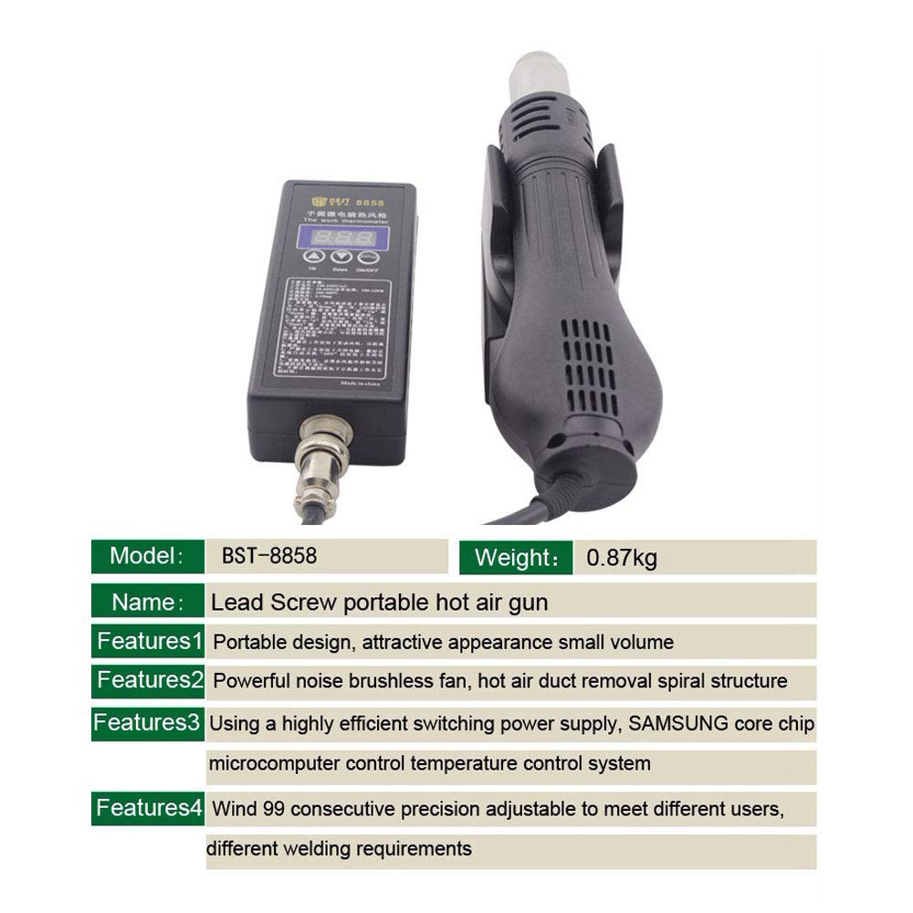BST-8858 100-650W Mini pistola termica per saldatura ad aria calda senza piombo regolabile con temperatura - 220V