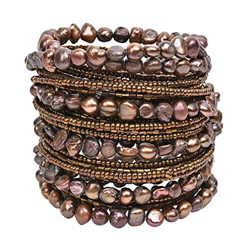 Mystique Cultured Freshwater Brown Pearl Around Wrap Bangle Bracelet