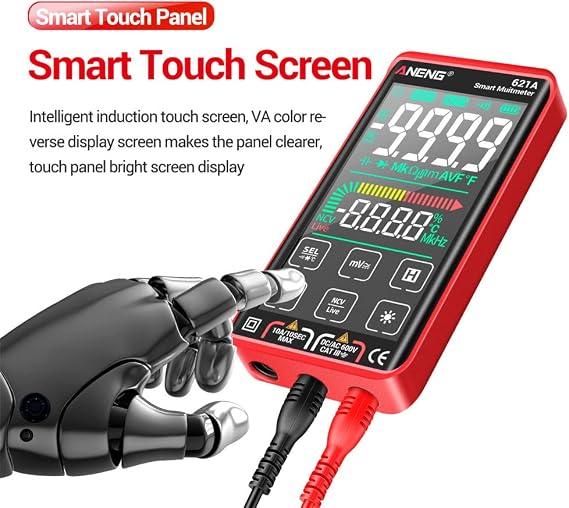 621A Smart Digital Multimeter Touch Screen Multimetro Tester Transistor 9999 Counts True RMS Auto Range DC/AC 10A Meter - Red