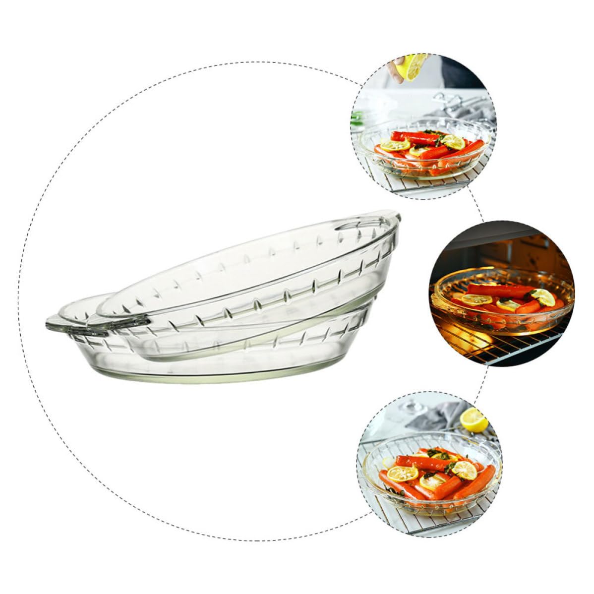 WOONEKY 2 Stück Glas Backform Mikrowellengeeignet 1030ml und 1330 Ml | Hitzebeständig, Spülmaschinengeeignet, Transparente Servierplatten für Ofen und Kühlschrank