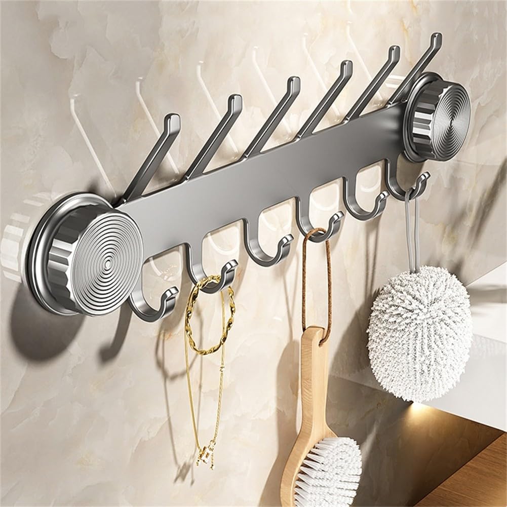 Lmysxaoz Grey Wall Mounted Suction Cup Coat Hooks Rack For Heavy Duty Hats Bags Towels Damage- Installation Entryway Organizer