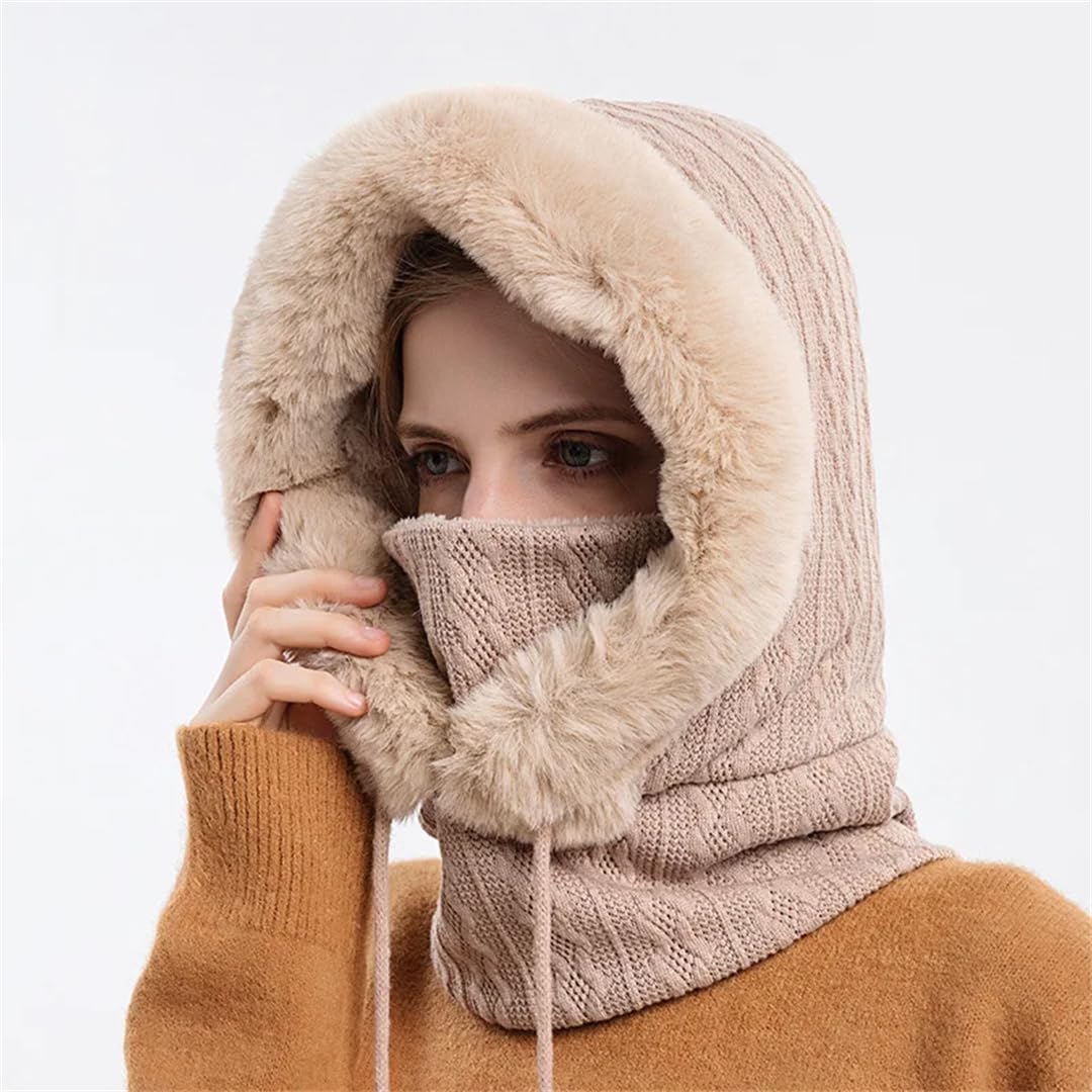 Gorro Con Pelo De Invierno Para Mujer, Conjuntos De Máscara Con Capucha, Tejido Cálido Para Esquí Al Aire Libre, A Prueba De Viento, Gorros Gruesos De Felpa Esponjoso, Estilo Ruso