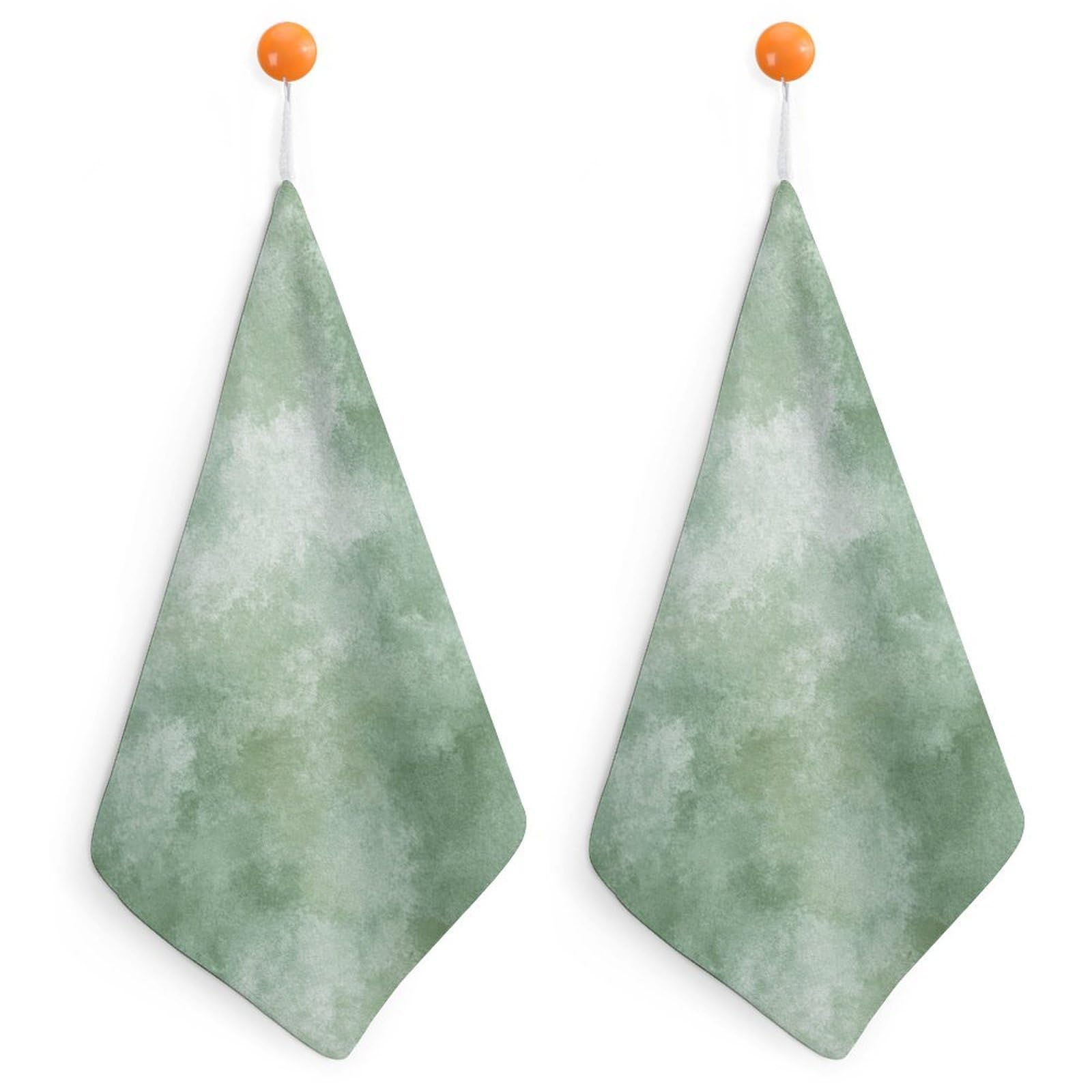 Jubonexis Watercolor Texture in A Muted Dusty Green Small Hand Towel with Hanging Loop 2 PCS Absorbent Soft Wash Cloth for Kitchen Bathroom