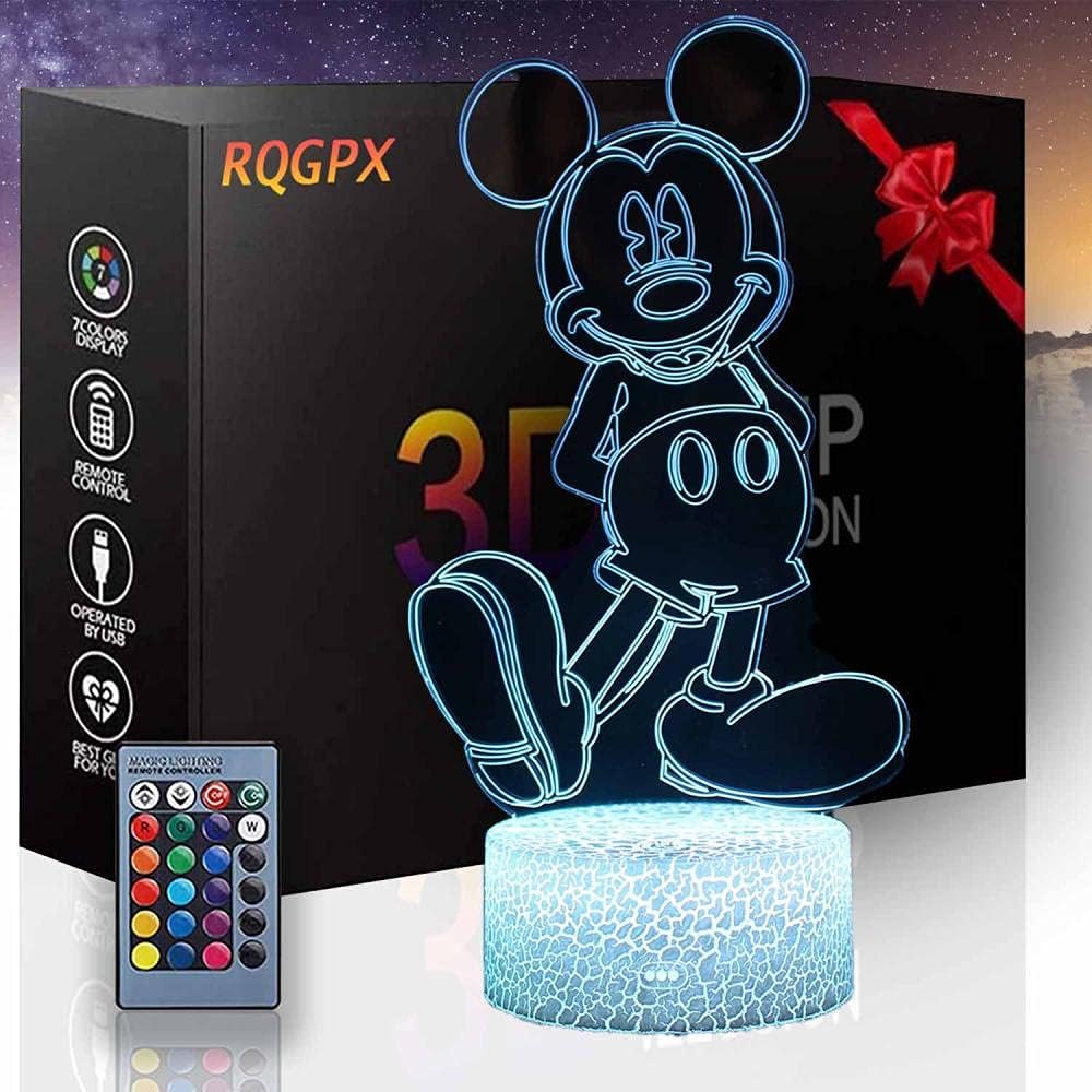 Lámpara de ilusión juguete Mickey Mouse B 3D luz de noche para niños 16 colores cambiar con remoto vacaciones y regalos de cumpleaños Ideas para niños