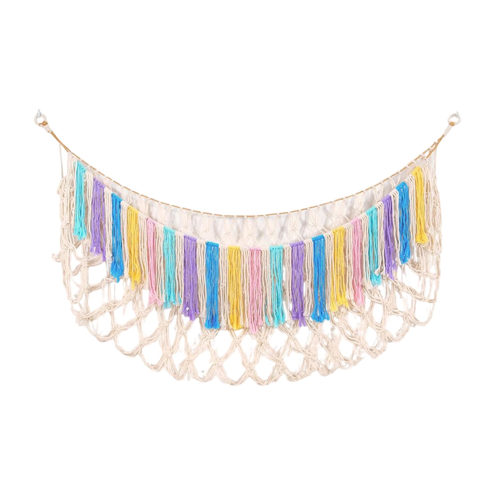 Wall-Mounted Plush Toy Storage Net Cotton Rope Hammock Organizer for Nursery, Playroom, and Bedroom Wall Decor Toy Hammock Organizer Stuffed Animal Storage Net Plush Holder Nursery Decor Playroom Rope