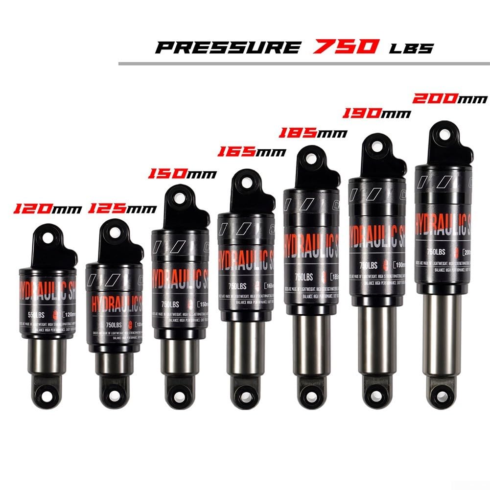 Verrouillage de l'amortisseur arrière de vélo, amortisseur en alliage d'aluminium avec structure à ressort à huile, disponible en longueurs de 125 mm à 200 mm, et design léger (185 mm-750)