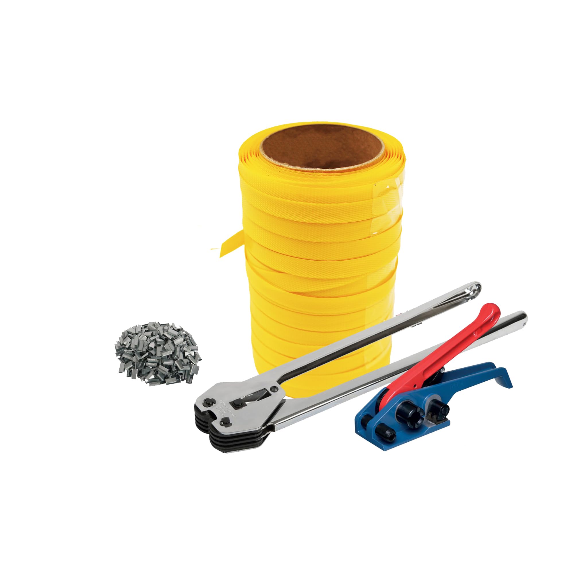 Trojan Economy Pallet Strapping Tools Banding Starter Kit - Contains Strapping Tensioner, Sealer, 100m Yellow Polypropylene Plastic Strapping & 50 Semi Open Strapping Seals