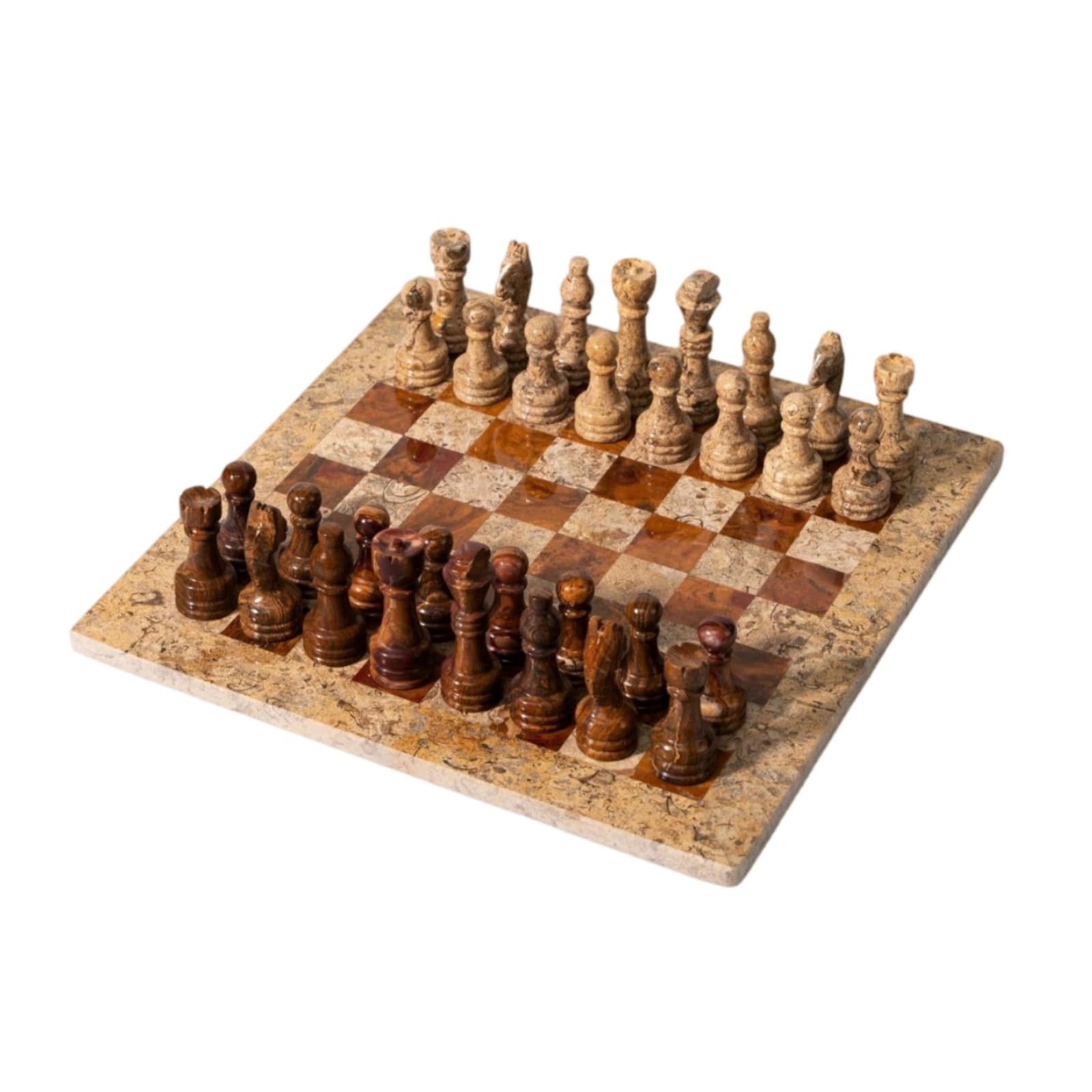 Milageto Scacchiera Decorativa Scacchiera Ornamento Scultura Tavolo Oggetto d'Arredo in Marmo Lavorazione Raffinata con Pezzi, Scacchiera In Pietra Con Pezzi Marroni E Beige G207