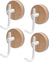 FOGAWA 4 Pieces Adhesive Wall Hook, Wooden Wall Hanger, Natural Beech Bathroom Accessories, Self-Adhesive Wall Hanger for Entrances, Kitchens, Hallways, Bedrooms, Living Rooms (Milky White)