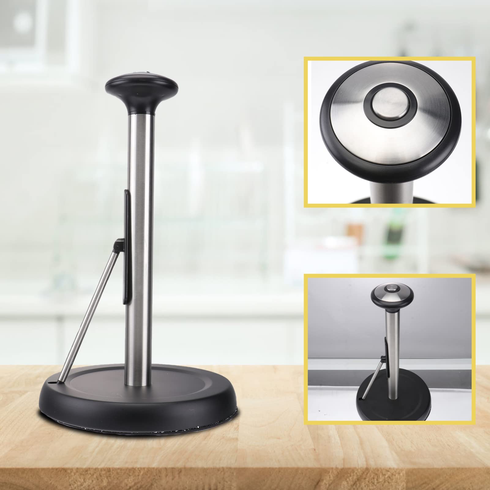 Porte-Rouleau de Papier Essuie-Tout Noir en Acier Inoxydable, 1 Pièce
