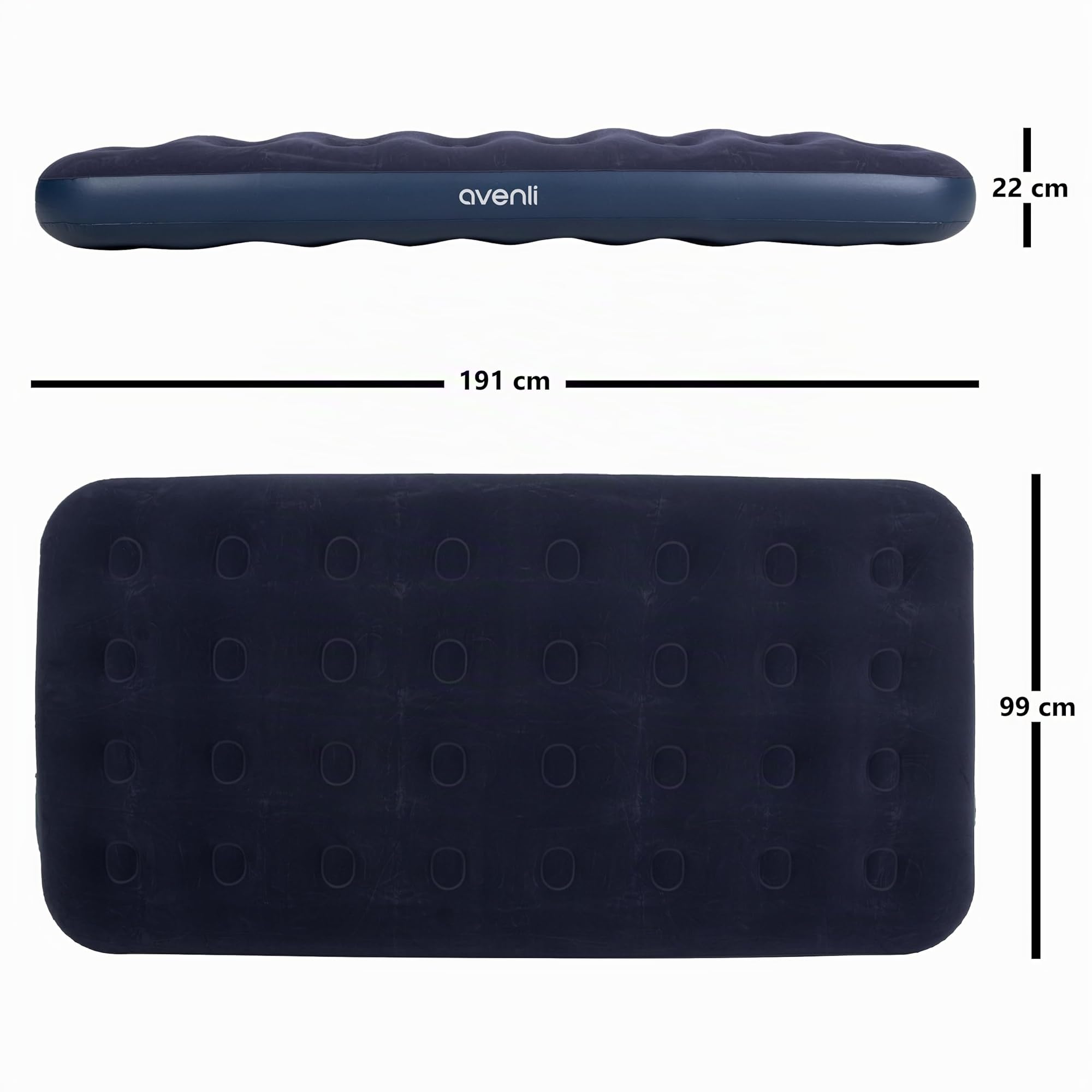 AVENLI Camping Relax Materasso Gonfiabile Floccato, PVC-Poliestere, Blu, a Una Piazza e Mezza, 191 x 99 x 22 cm